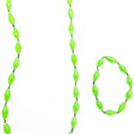 Women's matching beaded necklace and bracelet set in neon lime green. Handcrafted with paper beads by Ugandan women artisans.