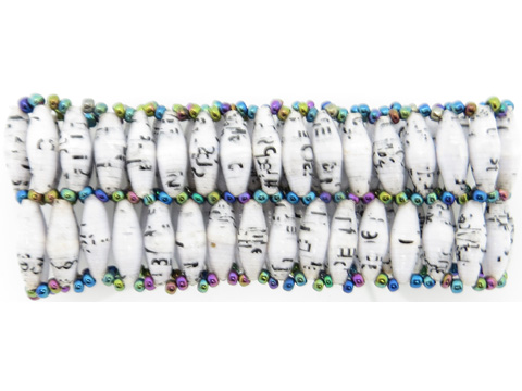 Two row beaded stretch bracelet for women with white with flecks beads.