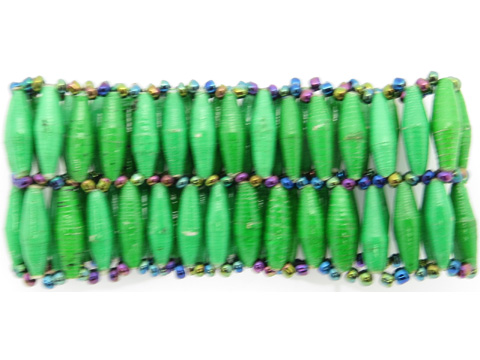 Two row beaded stretch bracelet for women with green beads.