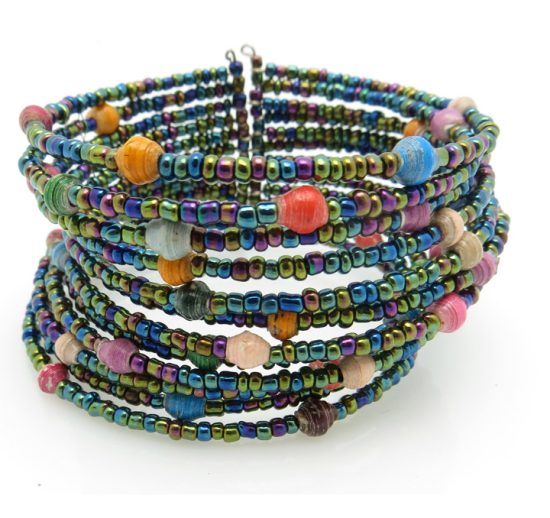 Photo of multi-color beaded cuff bracelet that is available for purchase.