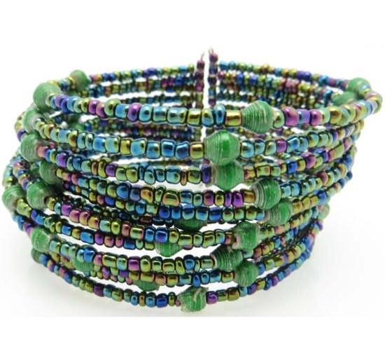 Photo of green beaded cuff bracelet that is available for purchase.