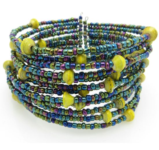 Photo of yellow beaded cuff bracelet that is available for purchase.