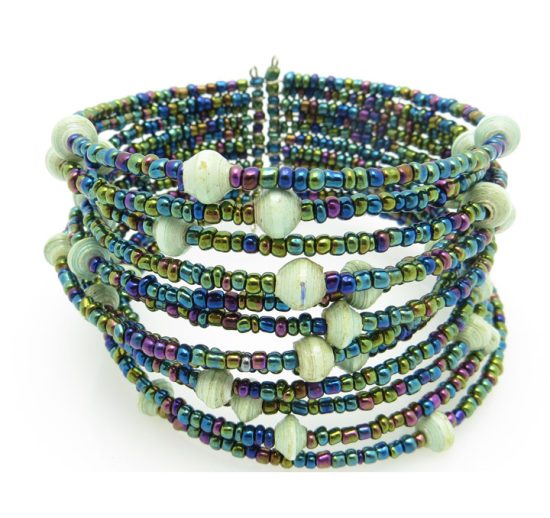 Photo of palest blue beaded cuff bracelet that is available for purchase.