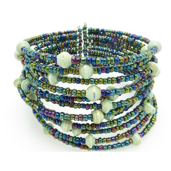 Photo of palest blue beaded cuff bracelet that is available for purchase.