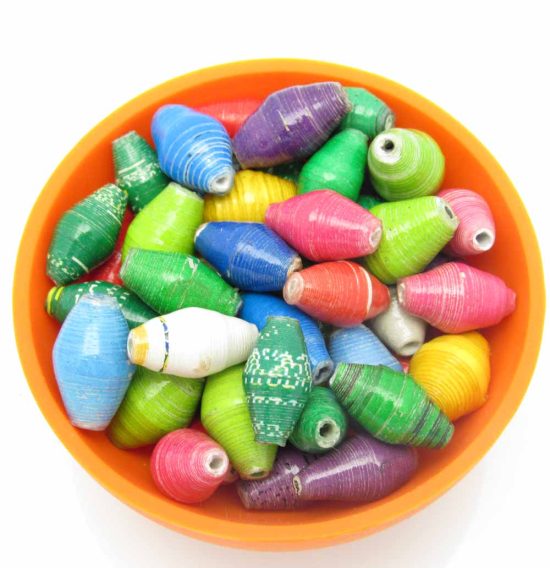 Photo of 50 multi-color bi-cone beads that are available to purchase.