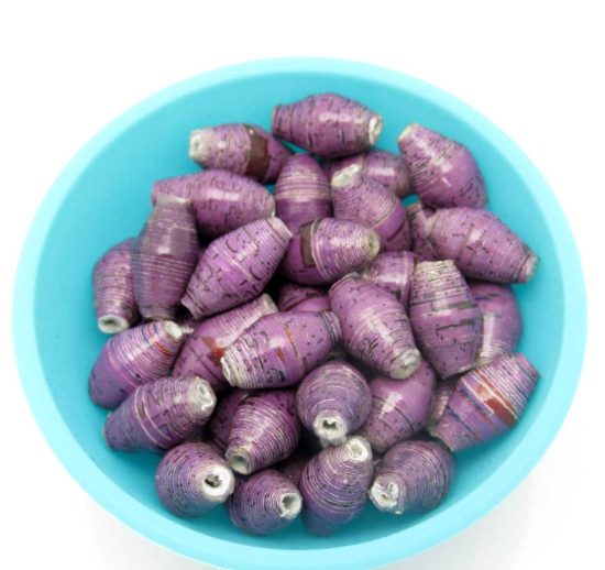 Photo of 50 purple bi-cone beads that are available to purchase.