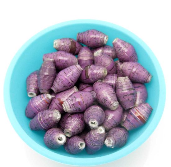 Photo of 50 purple bi-cone beads that are available to purchase.