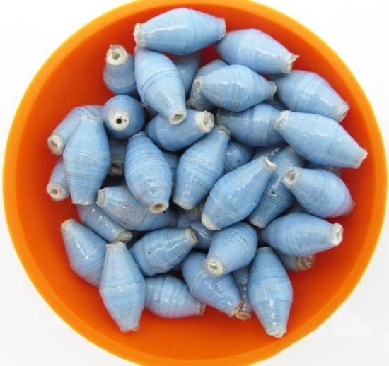 Photo of 50 light blue bi-cone beads that are available to purchase.