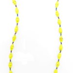 Yellow paper bead necklace on a plain white background. The top of the necklace is not visible.