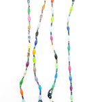 Two multicolor beaded eyeglass leashes handcrafted from paper beads.