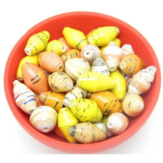 Photo of 50 of daffodil color mix of bi-cone beads that are available to purchase. The mix contains yellow, oranges, ivories and whites both solids and patterns.