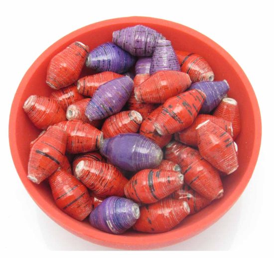 Photo of 50 (in total) solid red & solid purple bi-cone beads that are available to purchase.