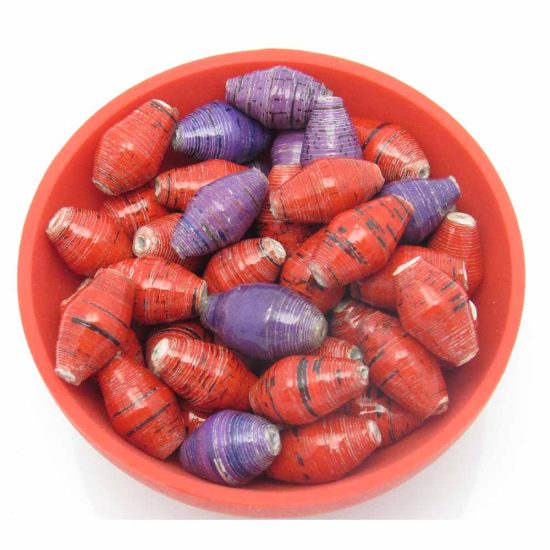 Photo of 50 (in total) solid red & solid purple bi-cone beads that are available to purchase.