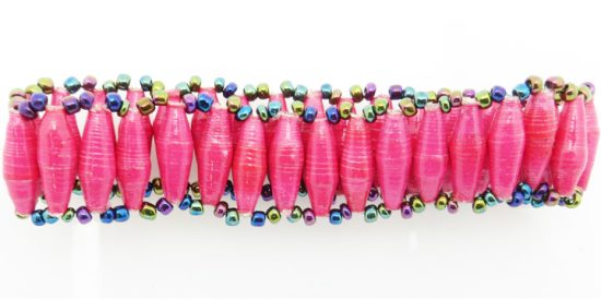 Hot pink single row narrow bead bracelet handmade by Ugandan artisans.