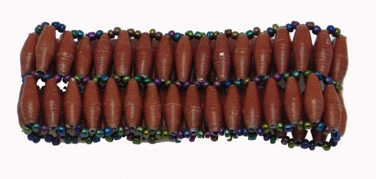 Two row beaded stretch bracelet for women with brown beads.