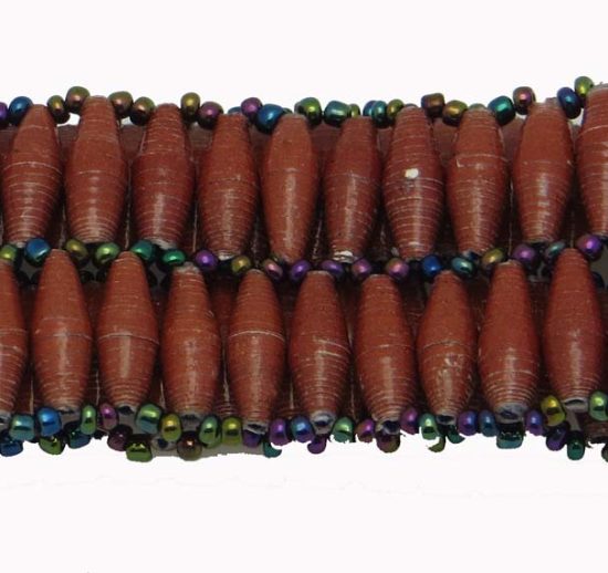 Two row beaded stretch bracelet for women with brown beads.