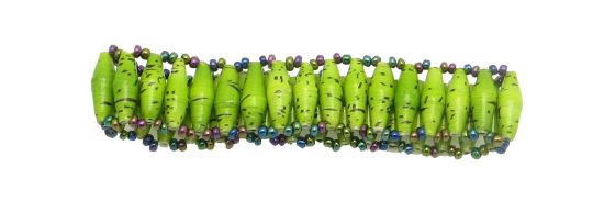 Spring green single row narrow bead bracelet handmade by Ugandan artisans.