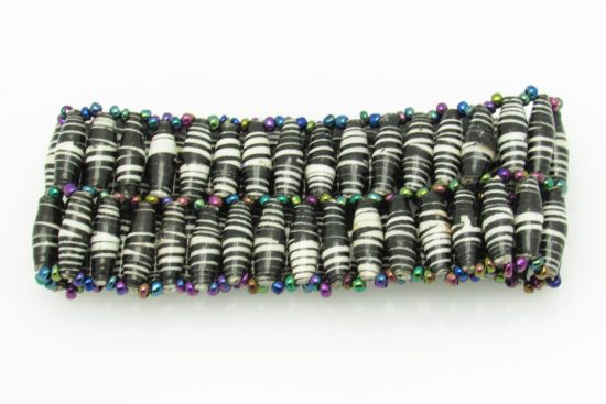 Two row beaded stretch bracelet for women with black & white striped beads.