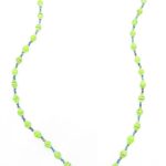 Neon lime green lanyard made of paper beads with a small seed bead loop at the bottom and a metal clip to attach your badge. The lanyard is shown on a plain white background. The top of the lanyard is not visible.