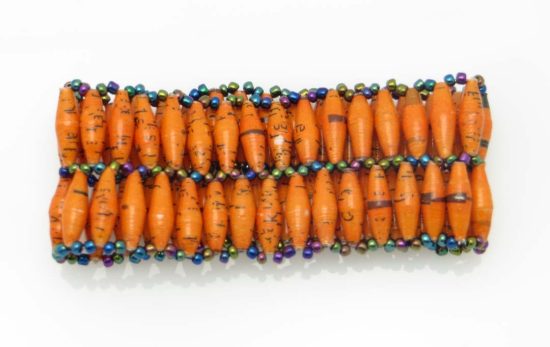 Two row beaded stretch bracelet for women with orange beads.