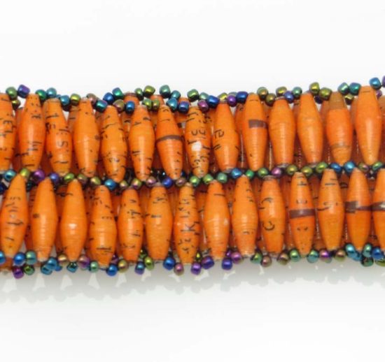 Two row beaded stretch bracelet for women with orange beads.