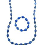 Women's matching beaded necklace and bracelet set in true blue. Handcrafted with paper beads by Ugandan women artisans.