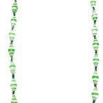 Green and white striped paper bead necklace on a plain white background. The top of the necklace is not visible.