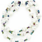 Three strand stretch bracelet for women with white with flecks beads.