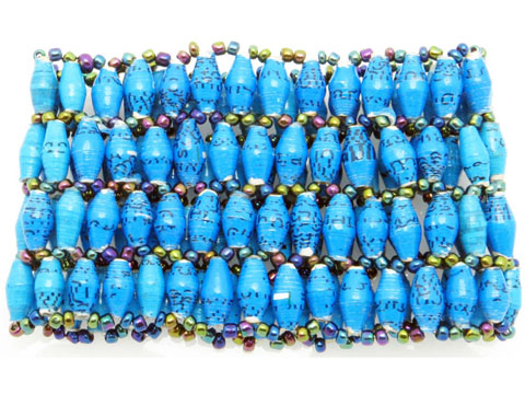 Women's turquoise stretch bracelet containing 4 small narrow rows of beads that is available for purchase.