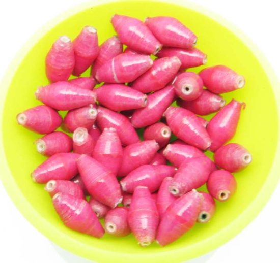 Photo of 50 hot pink bi-cone beads that are available to purchase.