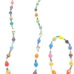 Women's matching beaded necklace and bracelet set in bright multi-color smaller round beads. Handcrafted with paper beads by Ugandan women artisans.