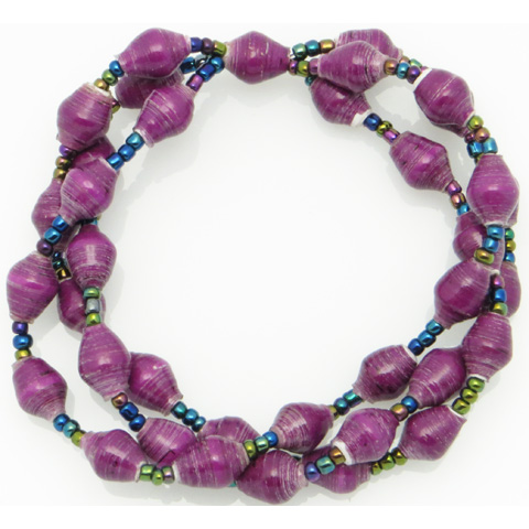 Three strand stretch bracelet for women with purple beads.