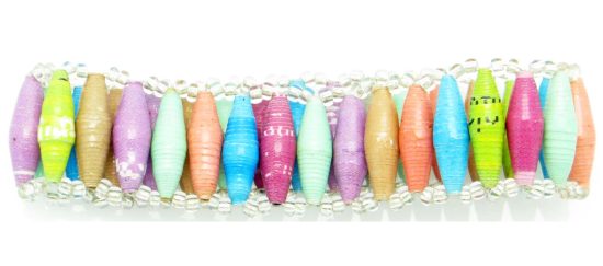 Pastel multi-color single row narrow bead bracelet handmade by Ugandan artisans.