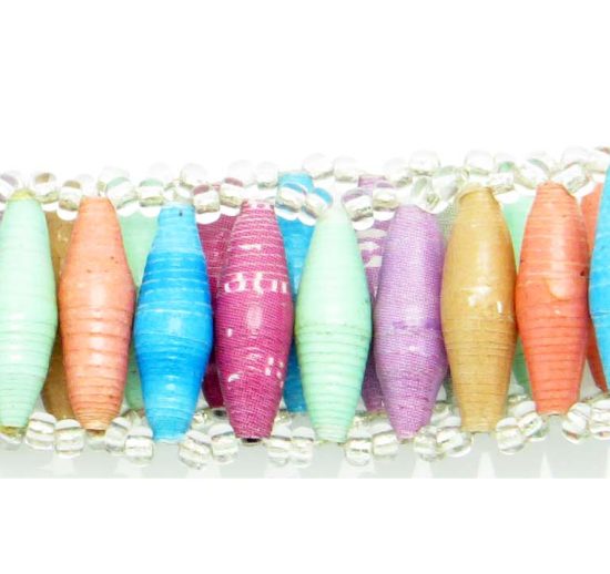 Pastel multi-color single row narrow bead bracelet handmade by Ugandan artisans.