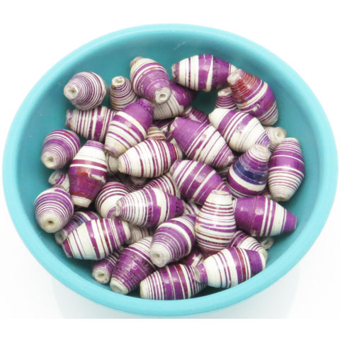 Photo of 50 purple & white striped bi-cone beads that are available to purchase.