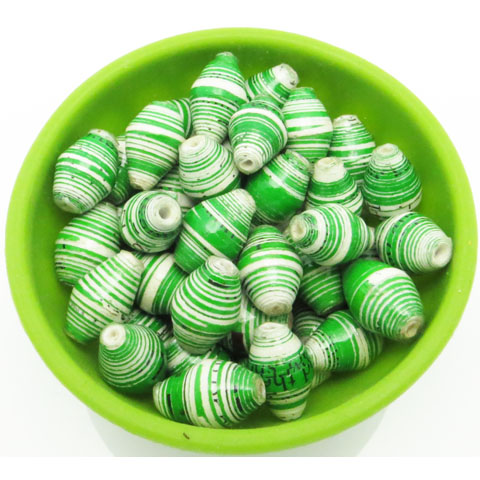 Photo of 50 green & white striped bi-cone beads that are available to purchase.