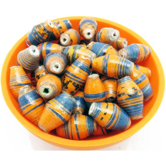 Photo of 50 blue & orange striped bi-cone beads for jewelry and crafting that are available to purchase.