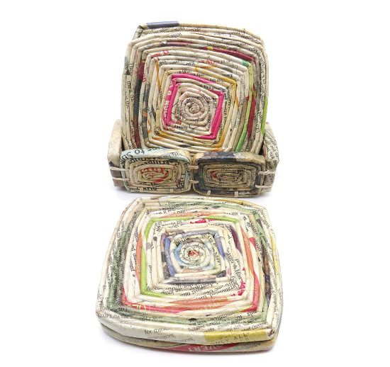 rolled paper drink coasters set of 4 with holder