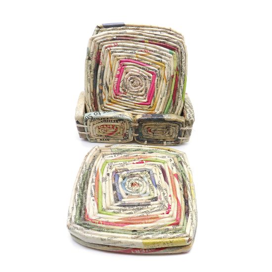 rolled paper drink coasters set of 4 with holder