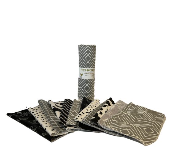 one roll of unpaper towels with 12 pieces in neutrals colors of flannel