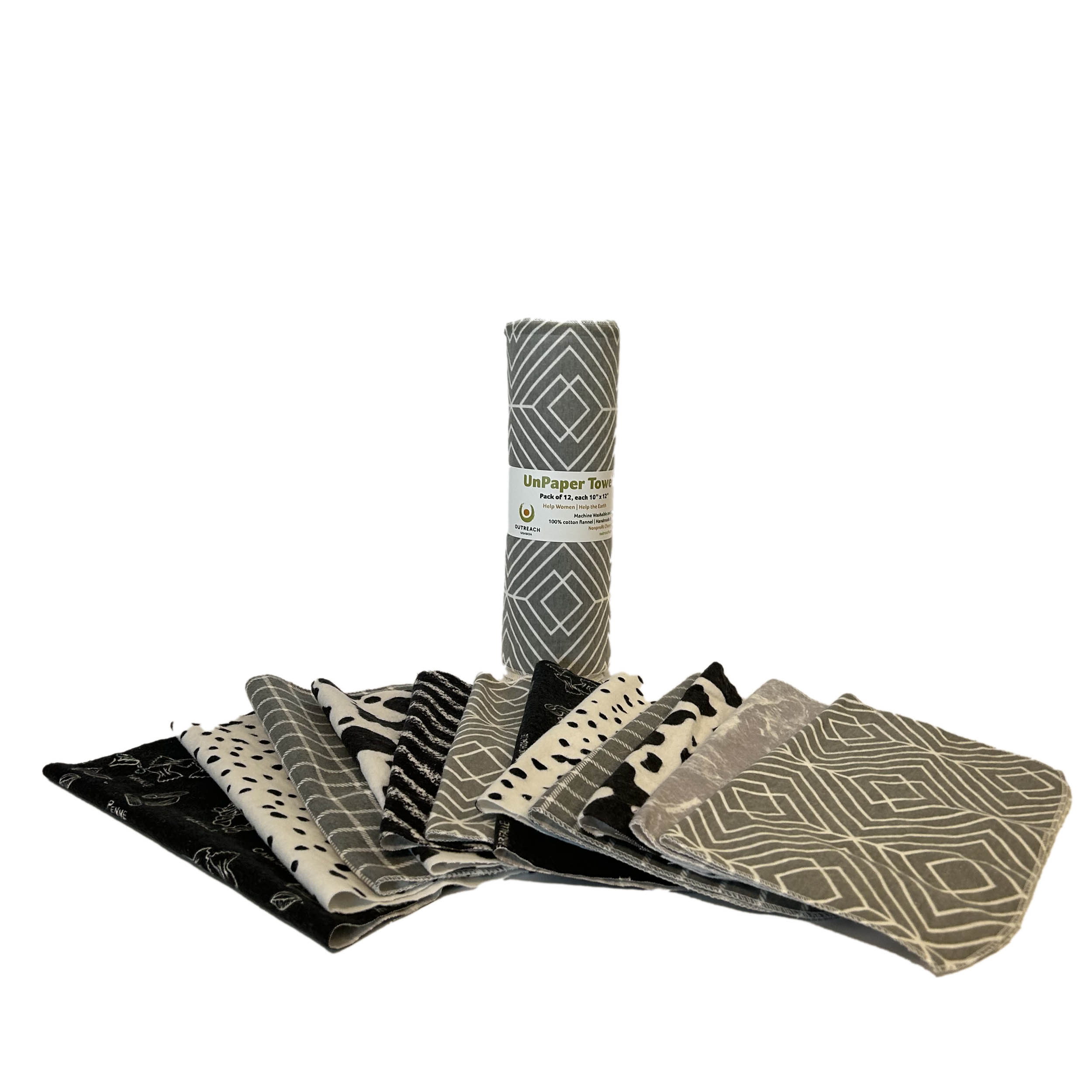 one roll of unpaper towels with 12 pieces in neutrals colors of flannel