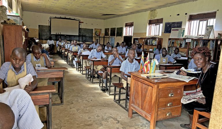 6th graders taking exams in library august 2025